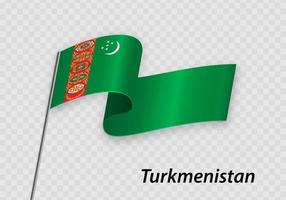 acenando bandeira do Turquemenistão em mastro. modelo para independente vetor