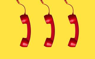 3d vermelho vintage telefone receptor isolado em amarelo fundo. três retro analógico Telefone aparelho portátil. velho comunicar tecnologia. objeto composição certo fundo vetor ilustração
