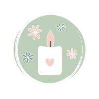 fofa logotipo ou ícone vetor com romântico aroma vela com margarida flores em círculo com escova textura, para social meios de comunicação história e luzes