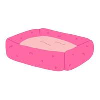 confortável cama para animais de estimação, desenho animado plano vetor ilustração isolado em branco fundo. mão desenhado cama para cachorros ou gatos. animal fazer compras conceito. Rosa travesseiro para doméstico animais.