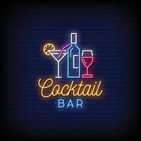 Vetor de texto de estilo de sinais de néon de cocktail bar