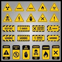 Atenção sinais. perigo Atenção amarelo e Preto fita, listrado risco biológico tóxico, Alto Voltagem segurança perímetro elementos símbolos definir. vetor