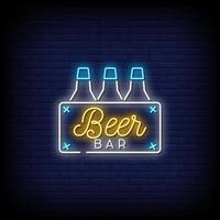 Vetor de texto de estilo de sinais de néon de bar de cerveja