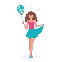 lindo jovem mulher segurando uma balão cheio do margaridas. celebração, festa, aniversário, aniversário, feriado, evento, encontro conceito. vetor