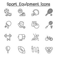 ícones de equipamentos esportivos definidos em estilo de linha fina vetor