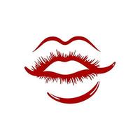 lindo vermelho fêmea lábios. placa do beijo, amor, moda, estilo. Projeto elemento para emblema, mascote, sinal, poster, cartão, logotipo, bandeira, tatuagem. vetor
