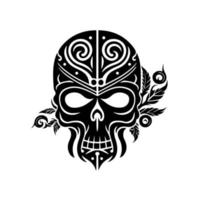 decorativo tribal crânio com folhas. tribal Projeto para tatuagem, logotipo, sinal, emblema, camiseta, bordado, construindo, sublimação. vetor