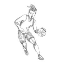 arte de doodle de jogadora de basquete vetor