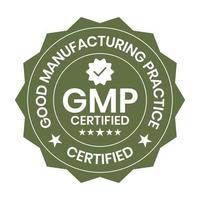 gmp certificado ou Boa fabricação prática certificado distintivo, carimbo, ícone, selo, rótulo, marcação, emblema para cbd rótulo óleo e embalagem Projeto vetor ilustração