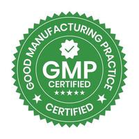 gmp certificado ou Boa fabricação prática certificado distintivo, carimbo, ícone, selo, rótulo, marcação, emblema para cbd rótulo óleo e embalagem Projeto vetor ilustração