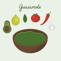 ilustração do guacamole com ingredientes. tradicional mexicano Comida vetor
