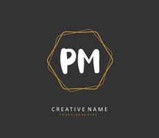 p m PM inicial carta caligrafia e assinatura logotipo. uma conceito caligrafia inicial logotipo com modelo elemento. vetor