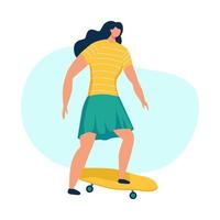 jovem mulher andando de skate vetor