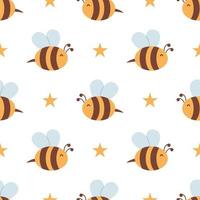 vetor desatado padronizar com abelhas e estrelas. listrado querida abelha e amarelo estrelas em branco fundo. padronizar com abelhas.