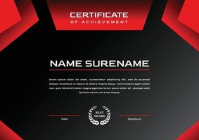 certificado vermelho do modelo de realização. projeto de certificado para jogos ou torneios e competições esportivas vetor