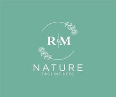 inicial rm cartas botânico feminino logotipo modelo floral, editável premade monoline logotipo adequado, luxo feminino Casamento marca, corporativa. vetor