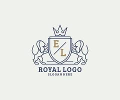 inicial el letter lion royal luxo logotipo modelo em arte vetorial para restaurante, realeza, boutique, café, hotel, heráldica, joias, moda e outras ilustrações vetoriais. vetor