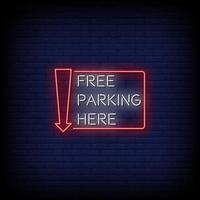 estacionamento gratuito aqui vetor de texto de estilo de sinais de néon