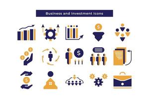 conjunto do o negócio e investimento ícones. contém o negócio pessoas, ambiente de trabalho, humano recursos, comunicação, equipe estrutura e Mais vetor