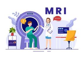 mri ou magnético ressonância imagem ilustração com médico e paciente em médico exame e ct Varredura dentro plano desenho animado mão desenhado modelos vetor