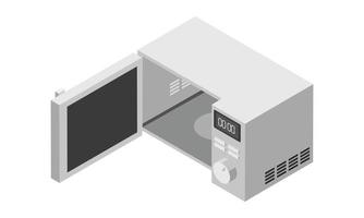 branco microondas vetor ilustração dentro insométrico estilo. microondas forno com aberto porta. moderno família utensílio para cozinhar, descongelar e calor Comida. frente Visão isolado fundo.