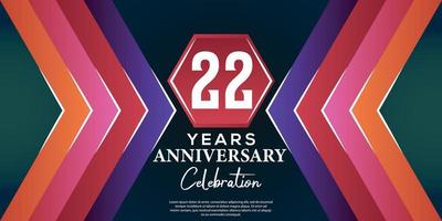 22 ano aniversário celebração Projeto com luxo abstrato cor estilo em luxo Preto background vetor