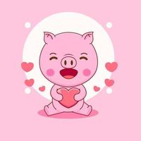 fofa porco abraçando amor personagem desenho animado ilustração vetor