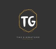 tg inicial carta caligrafia e assinatura logotipo. uma conceito caligrafia inicial logotipo com modelo elemento. vetor