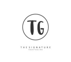 tg inicial carta caligrafia e assinatura logotipo. uma conceito caligrafia inicial logotipo com modelo elemento. vetor