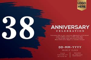 38 anos aniversário celebração vetor com azul escova isolado em vermelho fundo com texto modelo Projeto