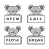 sinais de placa aberta e fechada, mouse. ilustração dos ícones do vetor. vetor