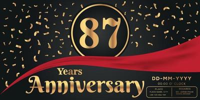 87º anos aniversário celebração logotipo em Sombrio fundo com dourado números e dourado abstrato confete vetor Projeto