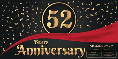 52º anos aniversário celebração logotipo em Sombrio fundo com dourado números e dourado abstrato confete vetor Projeto