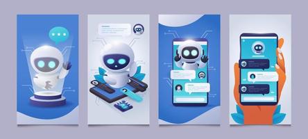 conjunto do Móvel chatbot aplicativo para social meios de comunicação história vetor