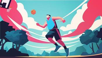 uma desenho animado do uma basquetebol jogador deitar acima bola plano vetor ilustração