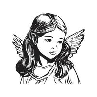 menina anjo mascote logotipo ,mão desenhado ilustração. adequado para logotipo, papel de parede, bandeira, fundo, cartão, livro ilustração, camiseta projeto, adesivo, cobrir, etc vetor