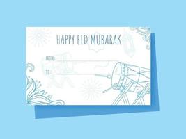 etiqueta de presente eid mubarak desenhada à mão vetor