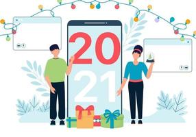 cartão de férias de inverno. telefone celular durante a época do Natal. vetor