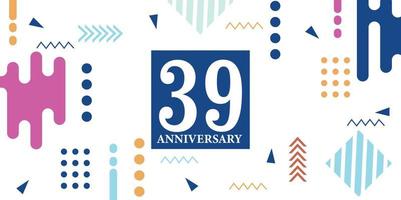 39 anos aniversário celebração logótipo branco números Fonte dentro azul forma com colorida abstrato Projeto em branco fundo vetor ilustração