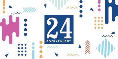 24 anos aniversário celebração logótipo branco números Fonte dentro azul forma com colorida abstrato Projeto em branco fundo vetor ilustração
