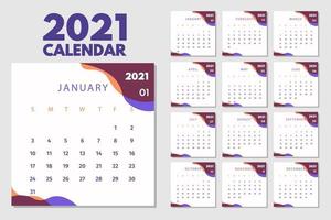 layout de calendário abstrato para modelo de design de calendário 2021. semana começa no domingo. design de calendário de página única 2021 vetor