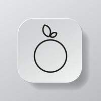 branco quadrado botão com laranja fruta linha ícone, Preto esboço laranja fruta em a branco placa. plano símbolo placa vetor ilustração isolado em branco fundo. saudável nutrição conceito