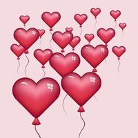 vermelho coração ar balões para celebrações. coração forma gel balões para concepção faixas e convites em Rosa fundo vetor