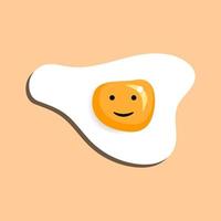 engraçado fofa frito ovo emoticon face ícone gostar uma Garoto isolado em uma bege fundo. papel cortar Fora vetor ilustração