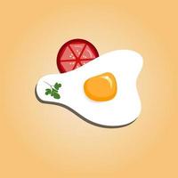 frito ovo com salsinha e tomate fatia isolado em a laranja fundo, topo visualizar. plano estilo. papel cortar Fora vetor ilustração