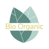 modelo para bio orgânico produtos, faixas com folhas dentro água derrubar. vetor etiquetas e Distintivos Projeto ilustração.