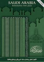 Ramadã 2023 - 1444 calendário para iftar e jejum e oração Tempo dentro saudita arábia islâmico folheto vetor