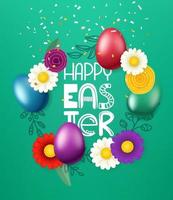 cartão de feliz Páscoa. ovos e flores de cor vetor