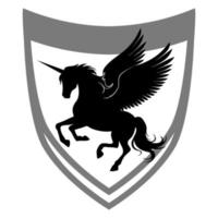 unicórnio com asas em uma escudo. pegasus vetor silhueta.