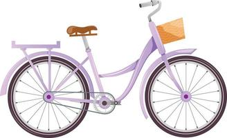 fofa desenho animado roxa bicicleta com uma cesta dentro frente vetor ilustração